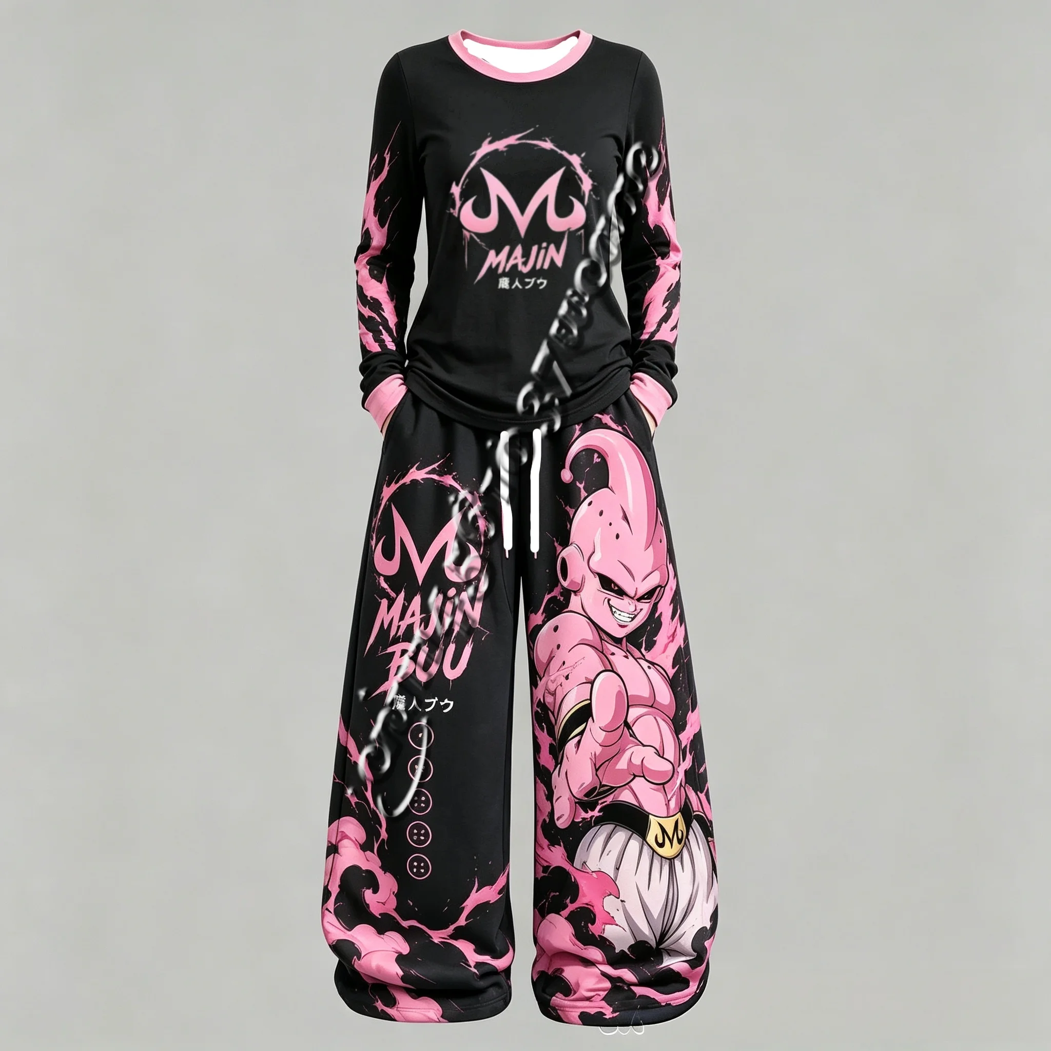 Unisex Frühling Herbst Streetwear Dragon Ball Anime Print Langarm T-Shirt und Weite Hose Trainingsanzug Familien-Set – Detail 9