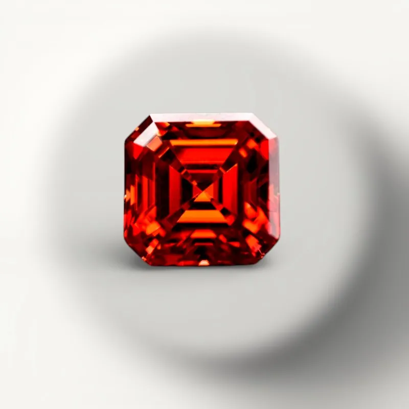 Moissanit Laborproduktion, quadratische Form, Asscher-Schliff, Granatfarbe, DIY-Schmuck, Zertifikat – Detail 5