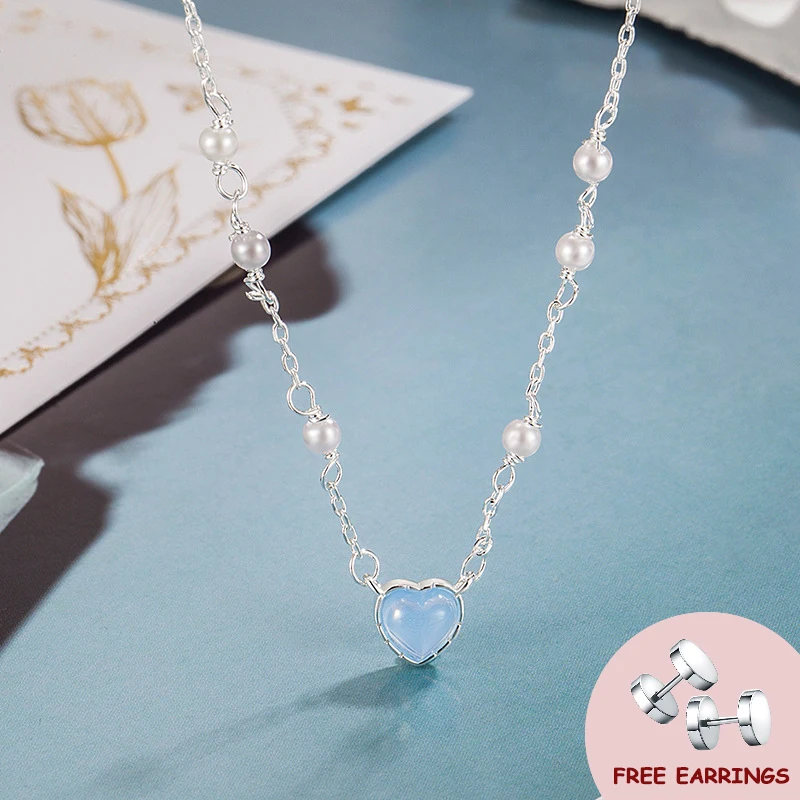 

Trendy 925 Silver Jewelry Necklace with Pearl Heart Shape Pendant Accessories for Women Wedding Engagement Promise Party Gifts