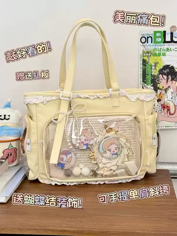 Balletmeisje heeft een grote eetlust Itabag Japanse 2D enkele schouder Cross Body Goods Bag cadeau voor vrienden alleen geen poppen geen kaart