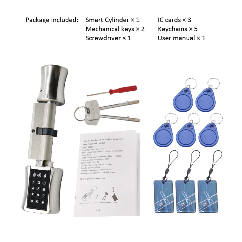 EGFirtor TTlock Bluetooth Smart Cylinder Lock Security Wireless Electronic Digital APP Keypad Code RFID Card Keyless Lock