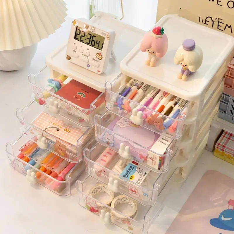 Table Storage Drawers 4-Tier Desk and Office Supply Table Organizer with Drawers Makeup Organizer 4 Tier Clear Cosmetic