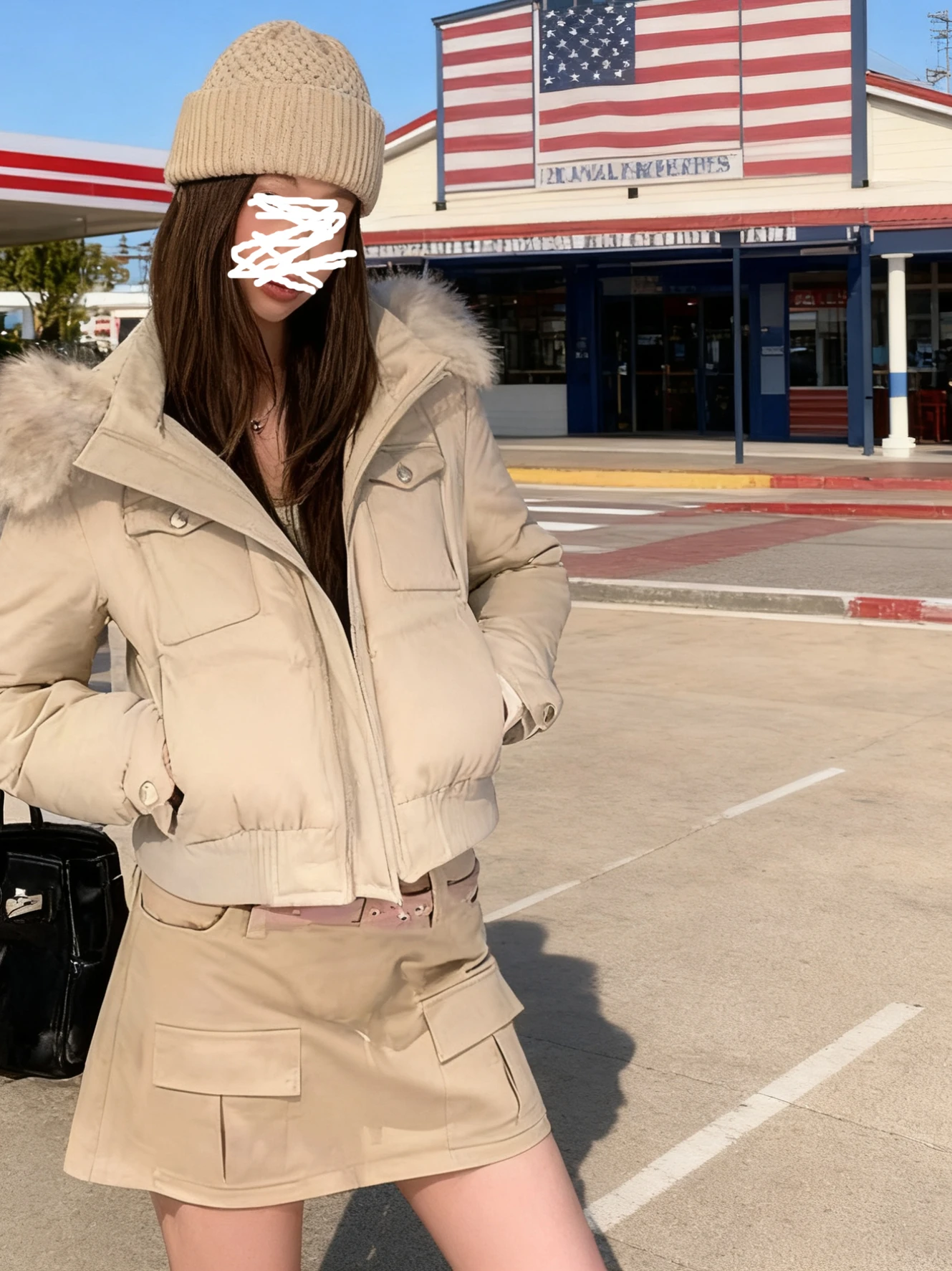 

Kendall Jenner Sle ort Puffer Jaet Women's Winter New Warmth Du down Collar Coat Korean Loose Fit Long Sve Zipper