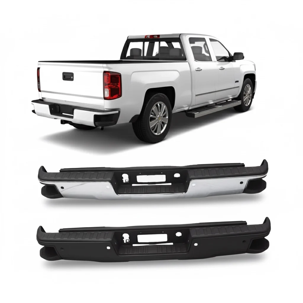 For Silverado Rear Bumper, ABS Plastic and Steel, for Silverado 2014-2018 1500 2500 3500, Bolt-On Pickup Truck Step Bumper