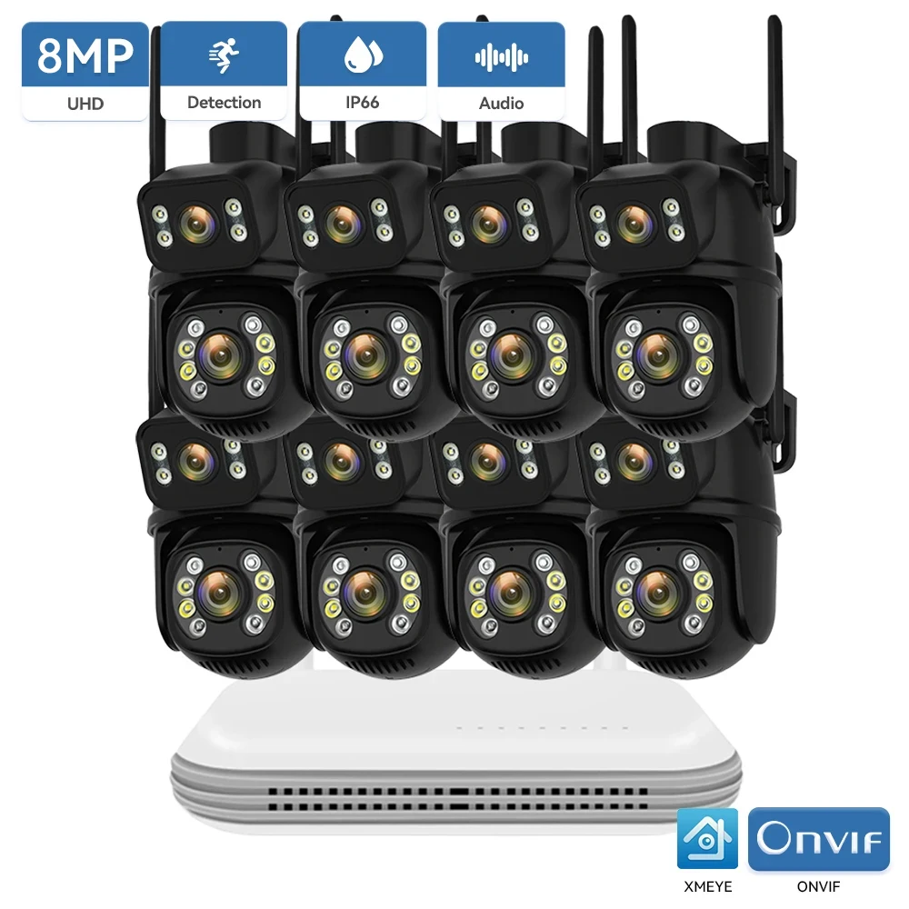 10CH Mini Wifi NVR HD 8MP Dual Lens PTZ Outdoor Wifi Camera Wireless Wifi NVR system Two Way Audio Auto Tracking Detection iCSee