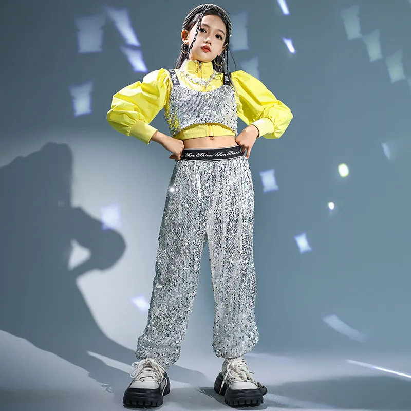 Children's Jazz Dance Costume, Girls' Sequin Set, Autumn and Winter Street Dance Fashion Costume, Children's Runway Performance