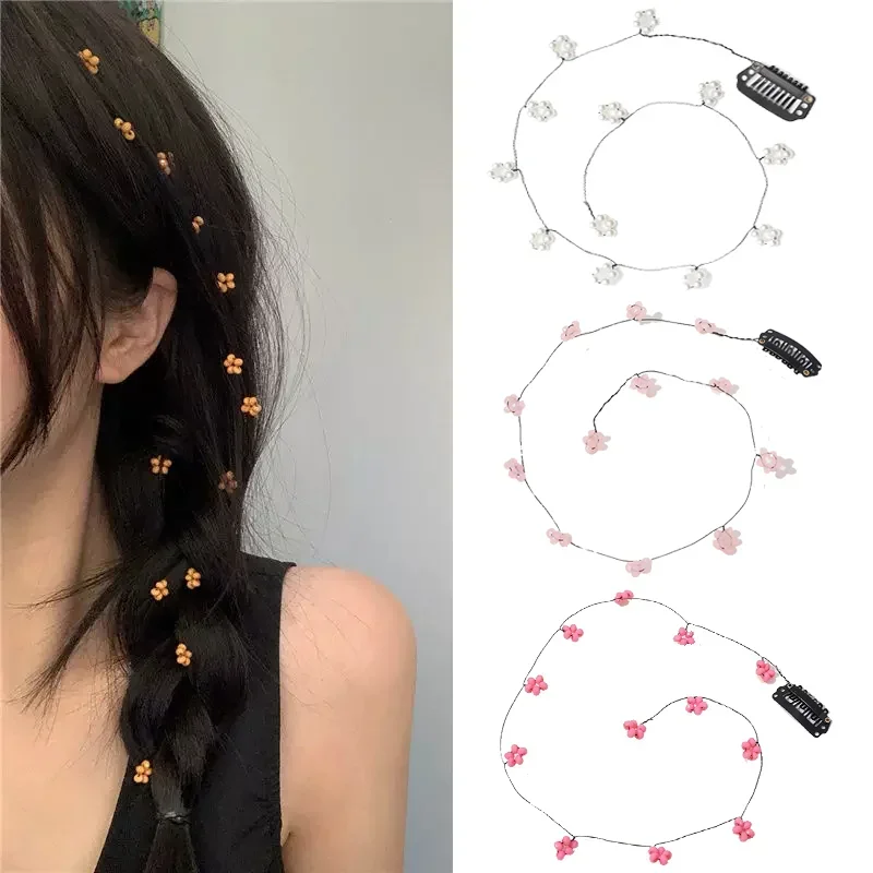 Cute Little Flower Braid Fairyism Hair Chain Flower Small Hairpin Summer Versatile Side Tassels Invisible Exquisite Hair Rope