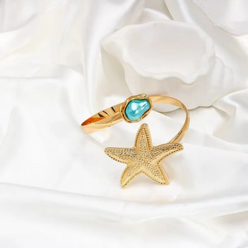 

Vacation Vibes Sea Star Turquoise Open Metal Bracelet for Women Unique Design Jewelry Non-fading Daily Party Accessory