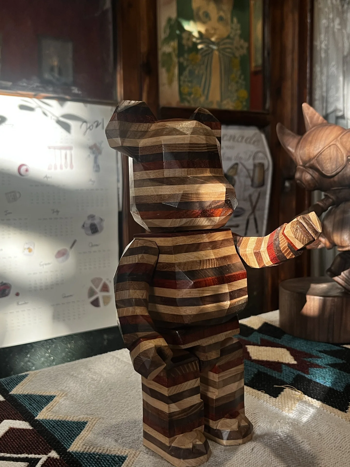 Bearbrick 400% Karimoku Horizon Horizon en forme de diamant 6 types d'épissure de bois 28 cm hauteur 11 pouces Collection figurines cadeaux D