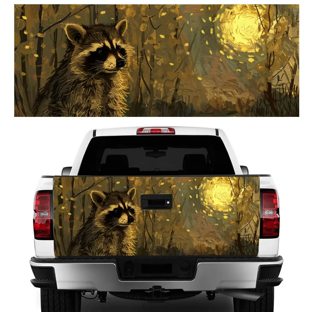 

Наклейка на багажник автомобиля с принтом енота, полная луна, ночная печать, защитная виниловая наклейка, автомобильные аксессуары, декоративная наклейка на капот для внедорожника