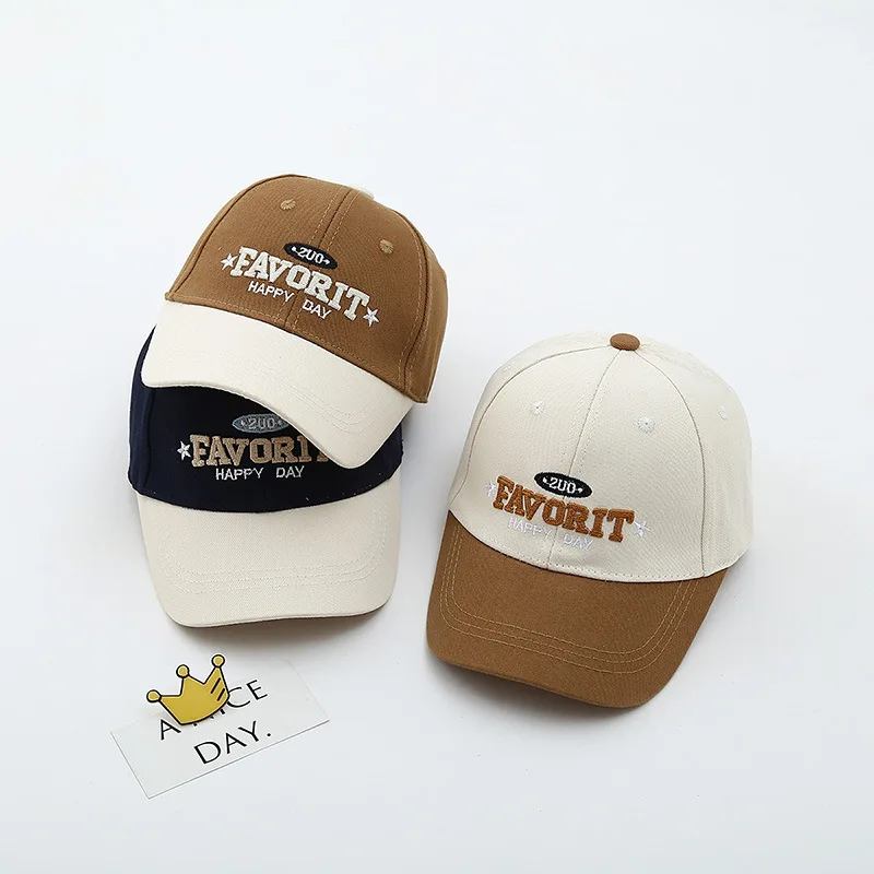 

Embroidery Letter Baseball Cap For Children Fashion Color Block Duck Tongue Caps 2-5Year Boy Kids Peaked Hat Baby Sunshade Visor
