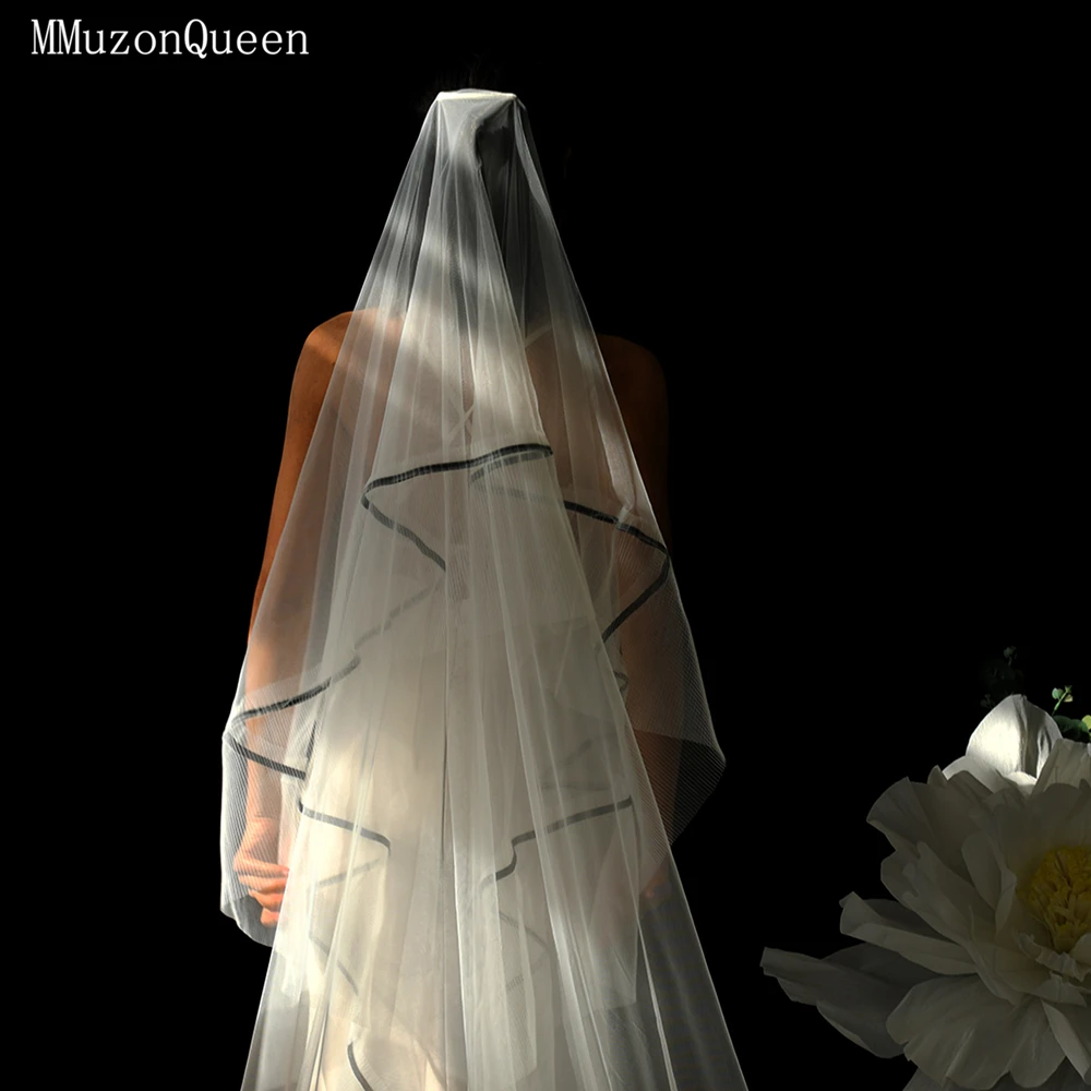 

TOPQUEEN Свадебная фата с черными линиями и краями 2, белый тюль Grand Auditorium, свадебный аксессуар, свадебное платье tocados de boda novia M148