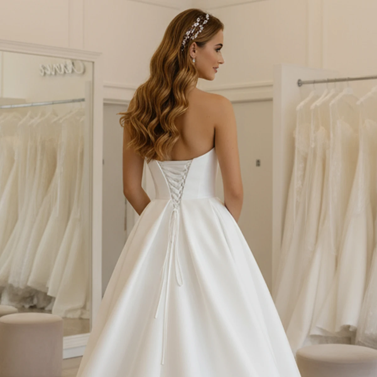Strapless Satin Ball Gown Wedding Dresses With Slit Vestidos Novia Beach Bridal Party Gown For Bride Customer Made Elegant