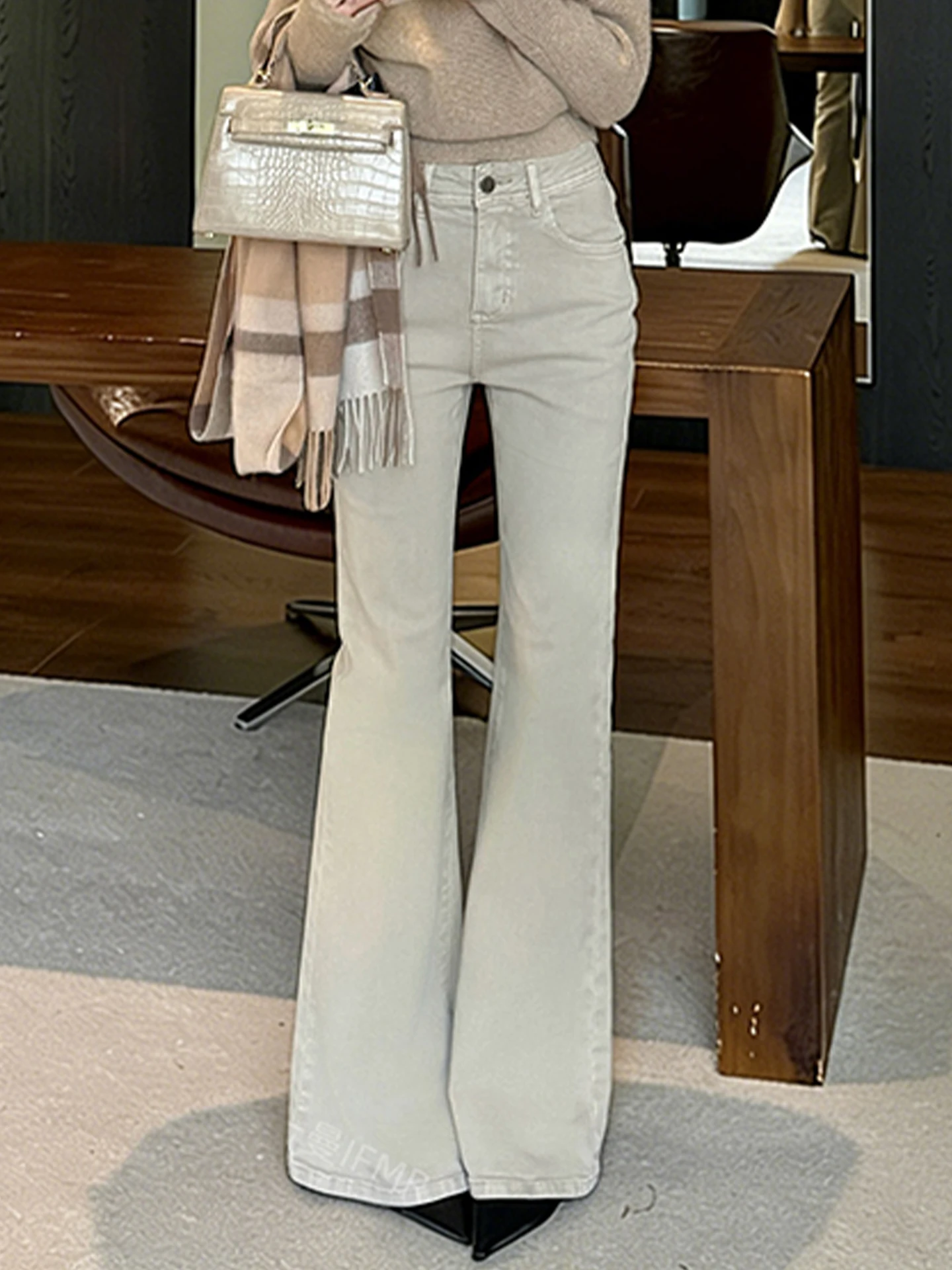 

High Waist Slim Fit Casual Bell Bottom Jeans Women's Spring Autumn New Style Versatile Comfortable Breathable Wear Resistant