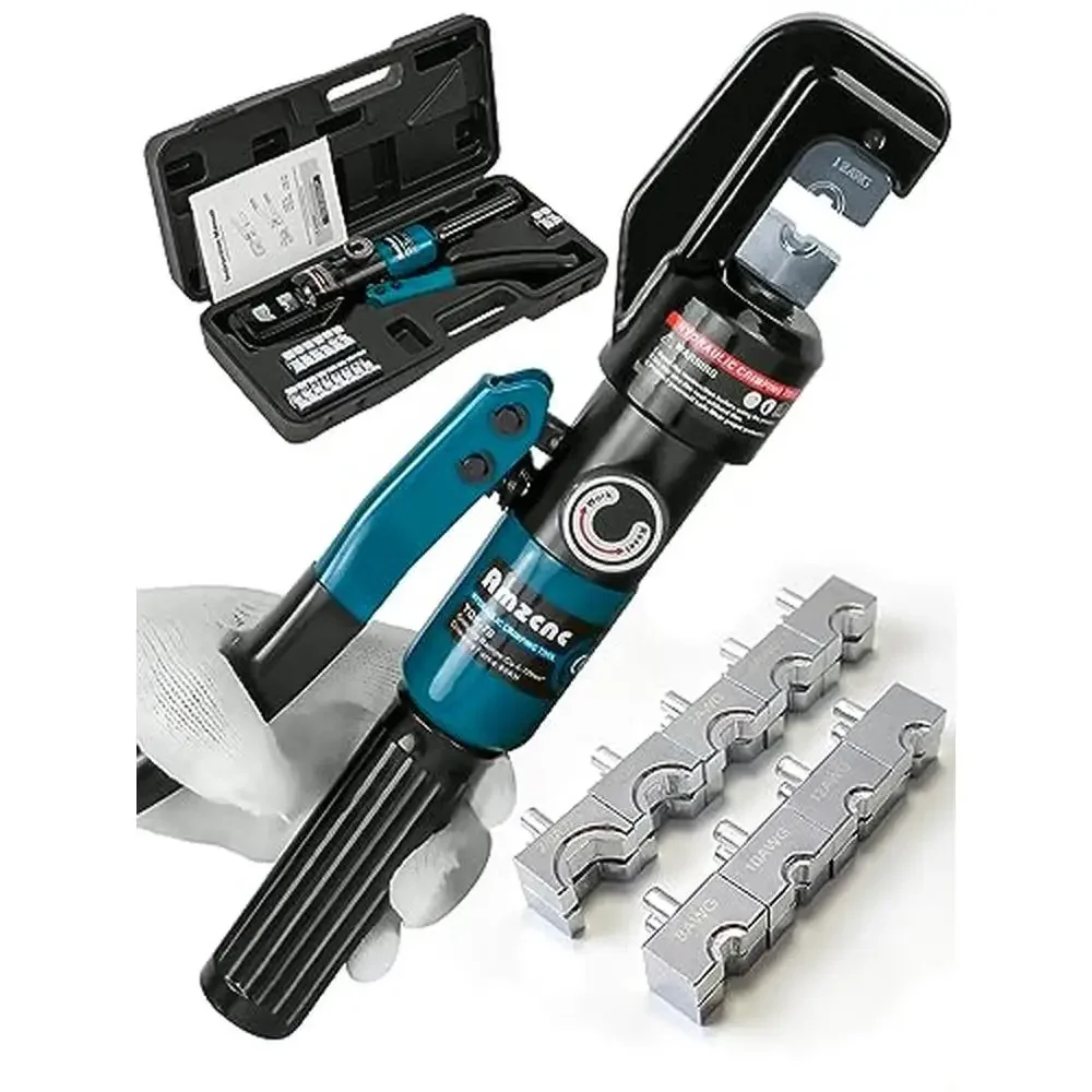 Hand Operated Hydraulic Crimping Tool 12 AWG-2/0 AWG Cable Lugs Crimper Wire Terminal Lug Tool with 9 DiesWire Rope Battery