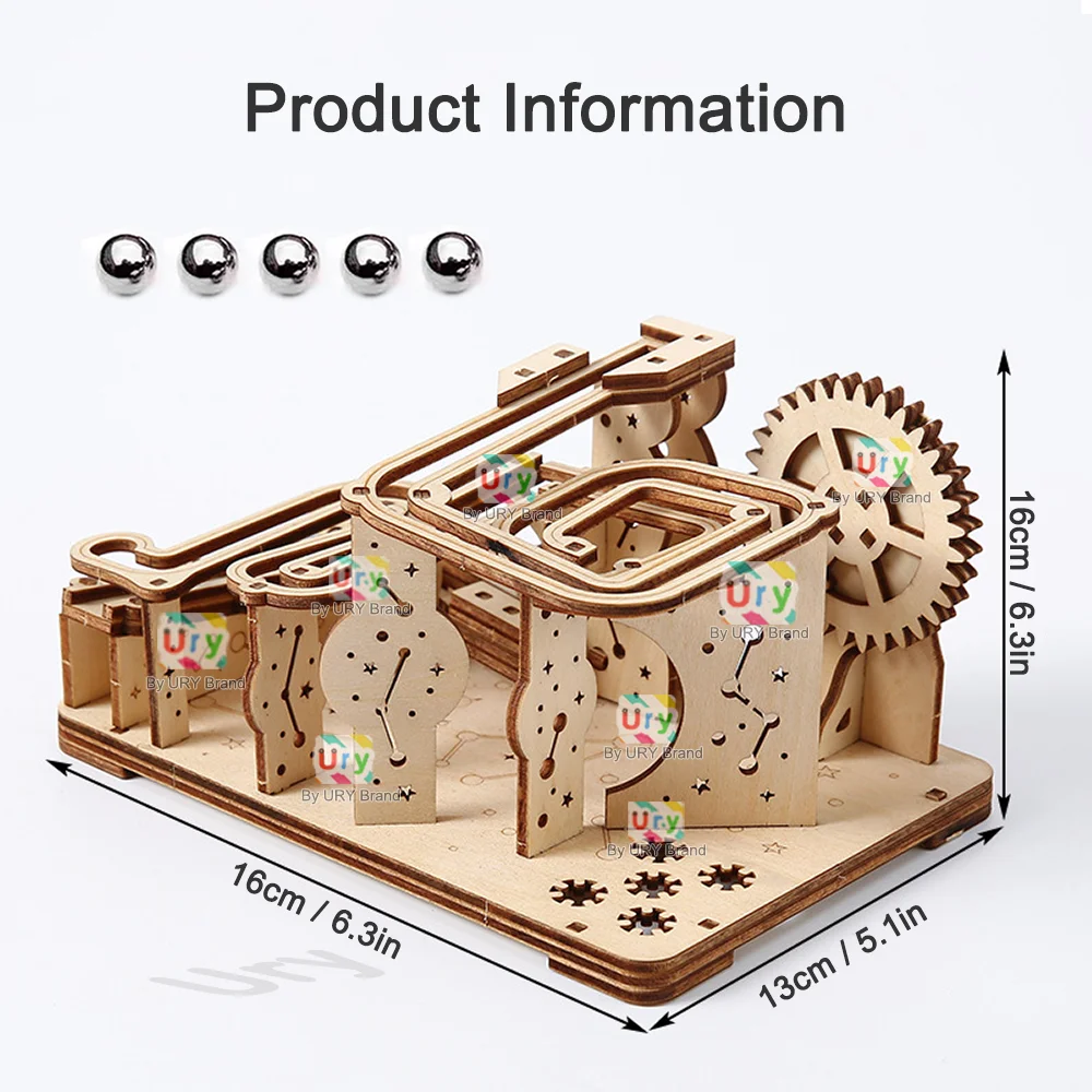 Ury 3D Wooden Puzzles Catapult Track Device Marble Run Set Mechanical Manual Model Science Maze Ball Assembly Toy Gift for Teens