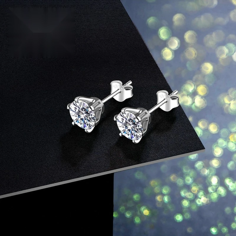 

CHARMING Round Cut 0.5ct Moissanite Gemstone Stud Earrings for Women Top Quality 925 Sterling Silver Solitaire Fine Jewelry Gift