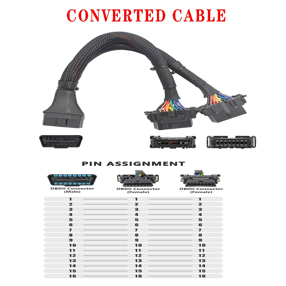 Two specifications of car OBD One Split and Two Wire Harnesses Female Buckle with Full Needle and Full Wire Converted Cable