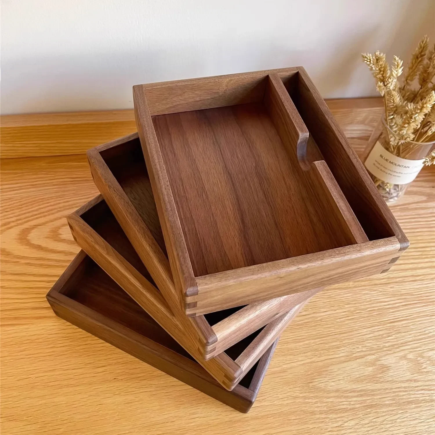 Solid Wood All-in-One Desktop Organizer with Pen Holder And Business Notepad Container for Office And Meeting Supplies
