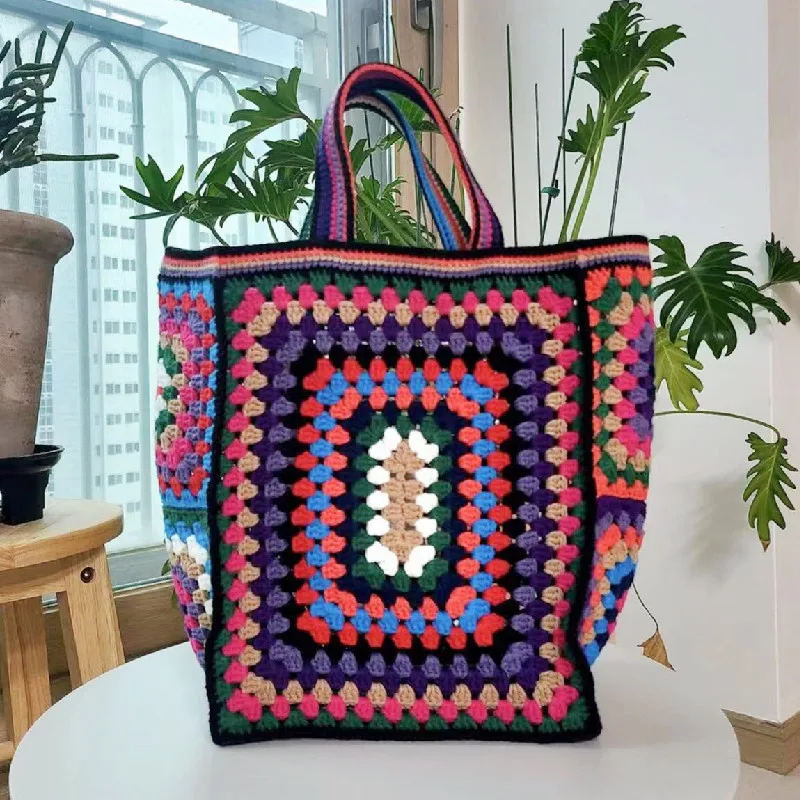 Bohemian Crochet Women Shoulder Bags Knitting Large Capacity Tote Bag Casual Lady Handbags Big Shopper Purses Summer Beach Bags