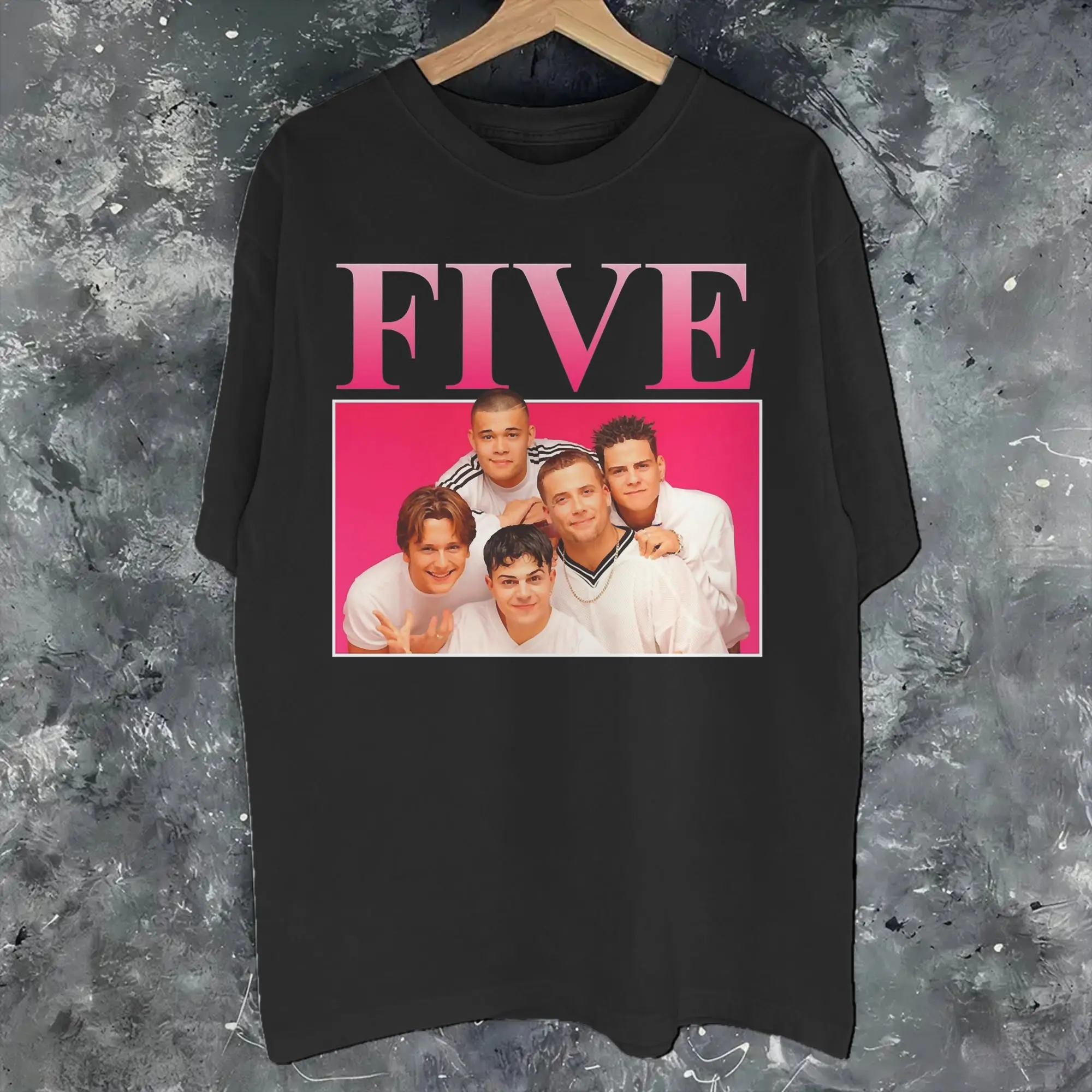Camiseta Unissex com Estampa Gráfica Five Boys Band 100% Algodão