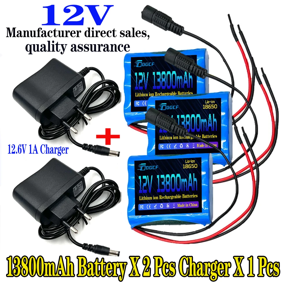 

NEW 12V 13800mAh 18650 Li Ion Rechargeable Battery Pack For CCTV Camera 3A Batteey + 12.6V EU US Charger+Free Shopping