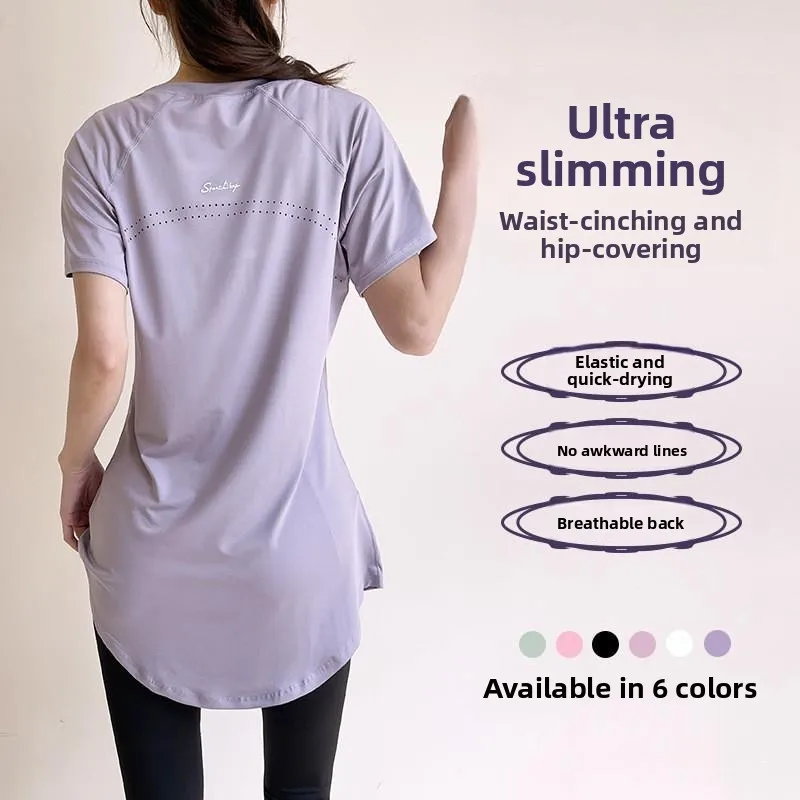 2024 New Spor Women's ort Sve Top Slimming Hip Covering Mid-Length Yoga Upper Apparel Advanced Sensation Running Qui...