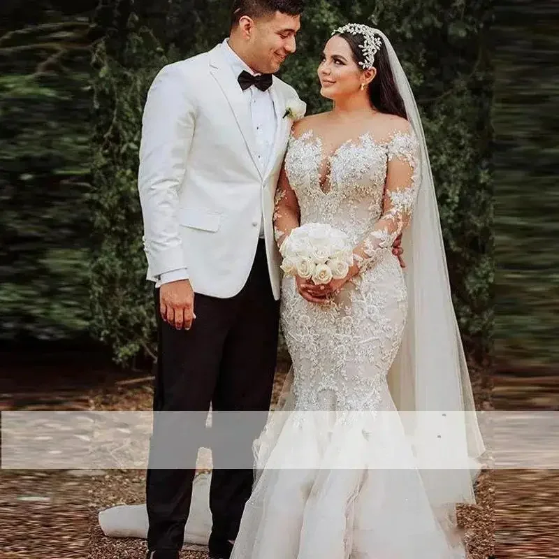 فساتين زفاف حورية البحر مزينة بالخرز حسب الطلب سويب تراين فيستدو دي كاسامنتو.