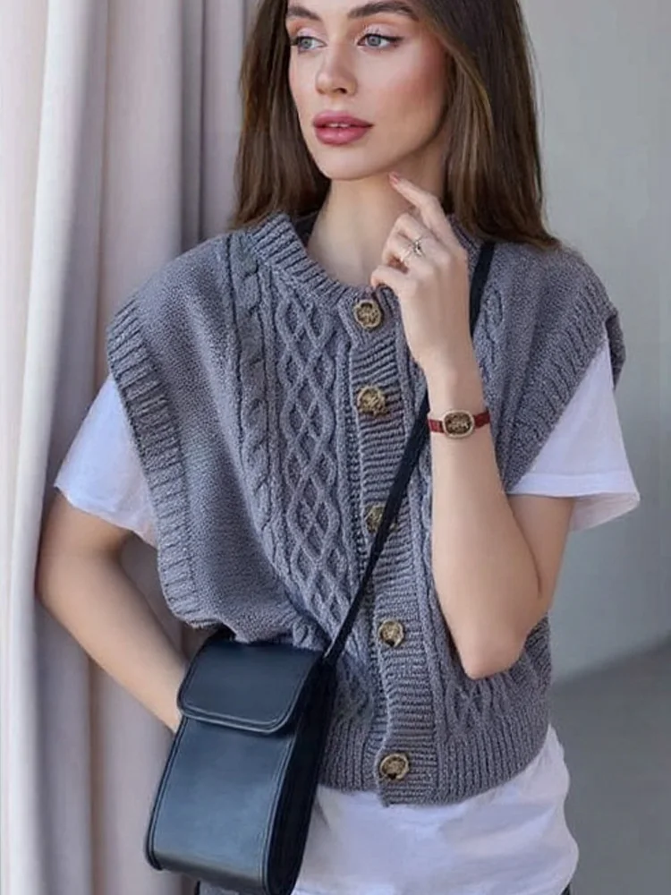 

Новая мода однобортный свитер жилет женский повседневный свободный вязаный кардиган без рукавов осень-зима вязаная верхняя одежда