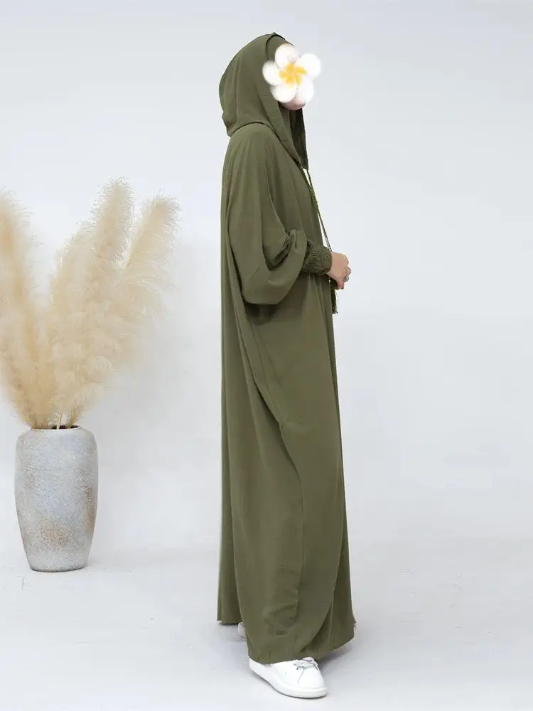 Vestido Khimar de linho para mulheres muçulmanas, Batwing Abaya, Hijab, Kebaya Robe, Kaftan modesto, Eid, Dubai, Mulher, 2024