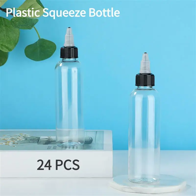 24Pcs Clear Dispensing Bottles 2oz Plastic Squeeze Bottles With Twist Top Caps Round Squeeze Bottles For Kitchen Food Making