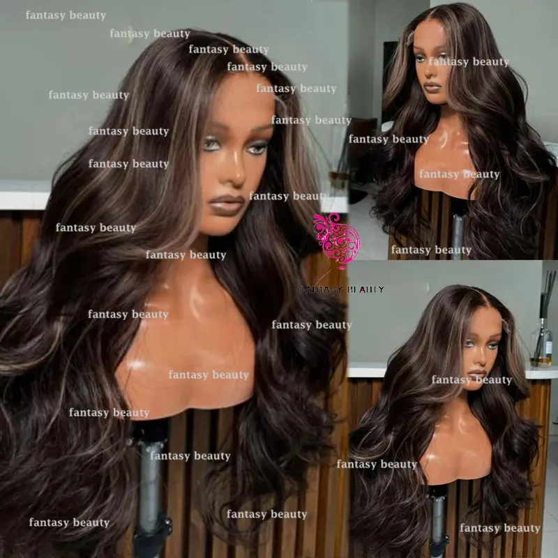 Highlights Brown glueless Human Hair ready with Body Wave Black 100% Remi 13 x 6 Breathable Front Lace wig High Density Lace wig