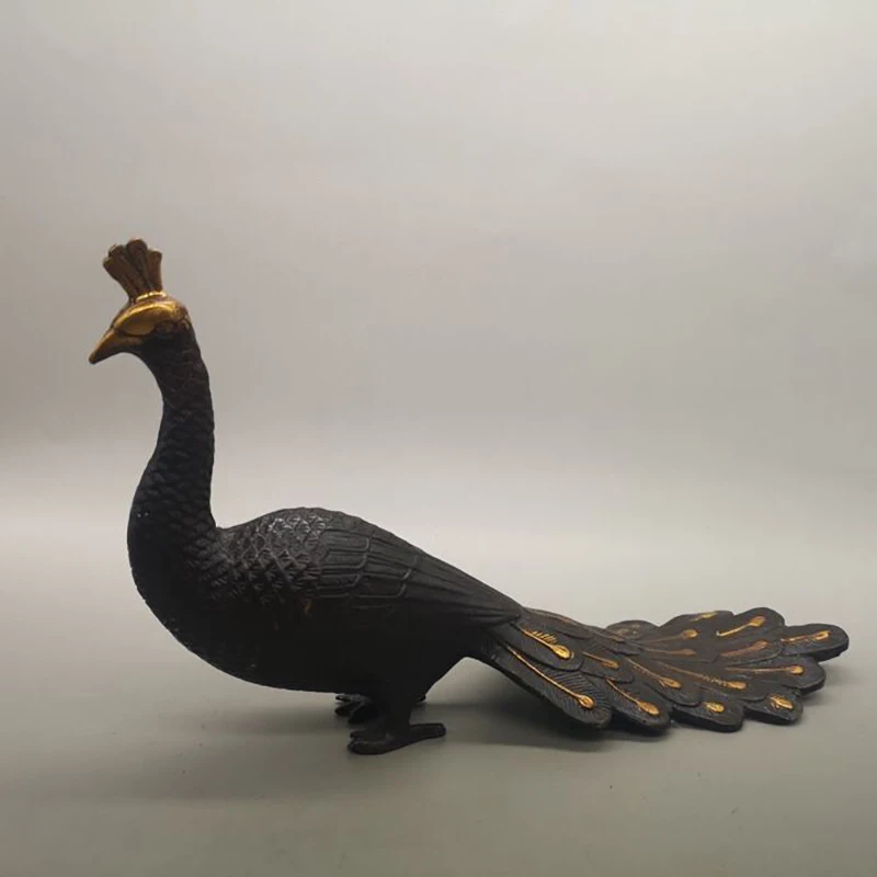 Brass and copper gilded home decoration, antique collectible copperware, creative peacock animal ornament