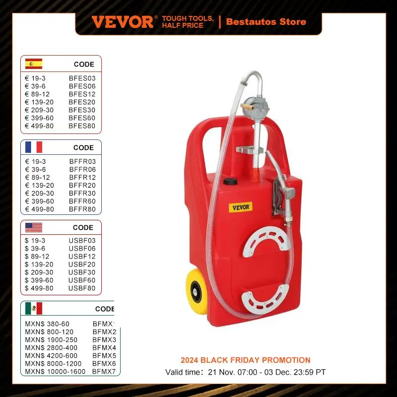 VEVOR Fuel Caddy 32 Gallon Portable Fuel Storage Tank On-Wheels with Manuel Transfer Pump Gasoline Diesel Fuel Container Red