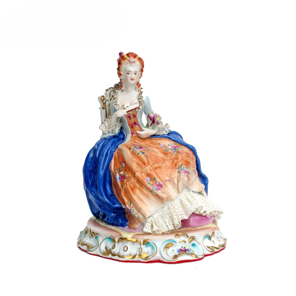 18th Century French Baroque Handmade Antique Porcelain Lovers Show Love Statue Sculpture Kneel and Send Flowers.