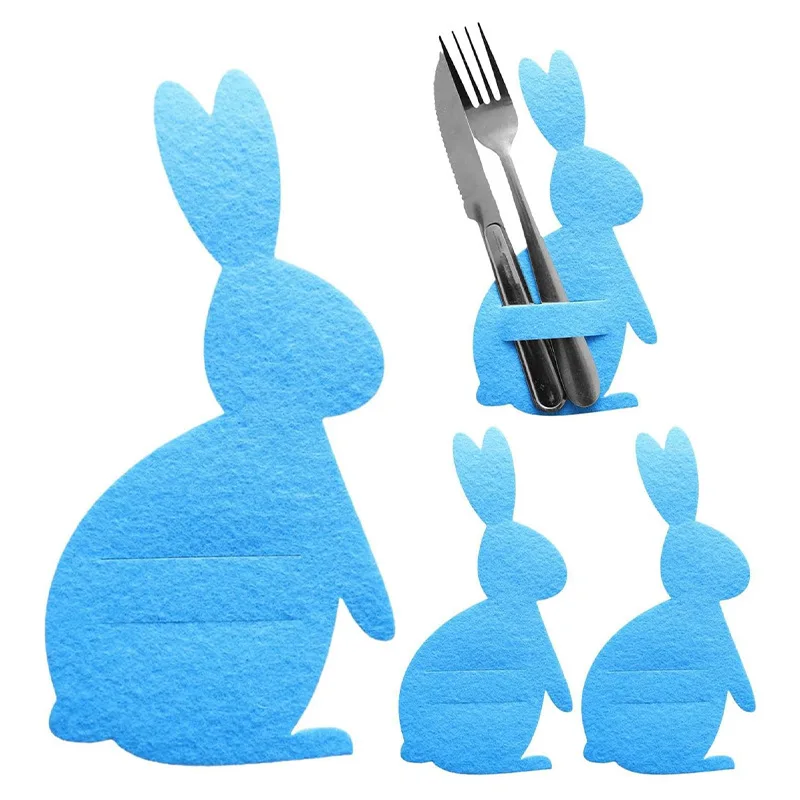 4Pcs Rabbit Cutlery Holder Bag Easter Bunny Cutlery Cover Knife Fork Bags Happy Easter Party Decoration Tableware Accessories