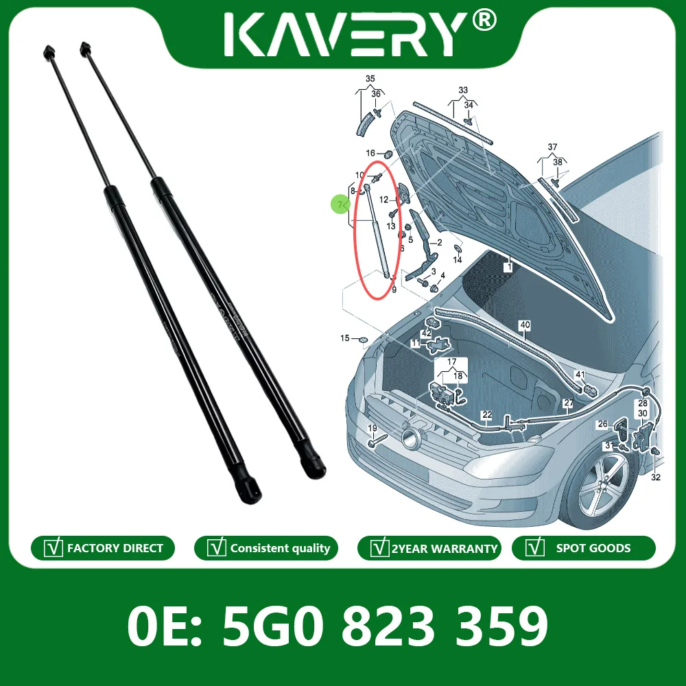 KAVERY Газовые пружины капота (пара) 5G0823359A для Golf MK7 7.5 GTI E-Golf, передние амортизаторы капота, аксессуары для авто 5G0823359