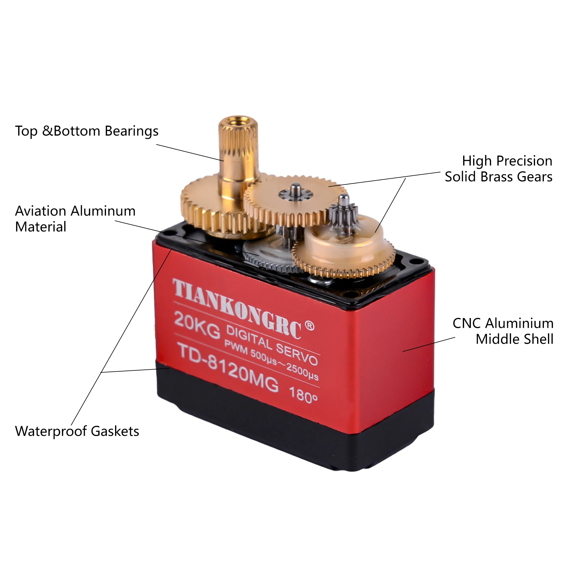 Servomotor Digital Micro TD-8120MG, engranaje de Metal de alto Torque, 20kg, para Arduino RC, coche, helicóptero, Robot, DIY, impermeable, 4 Uds.