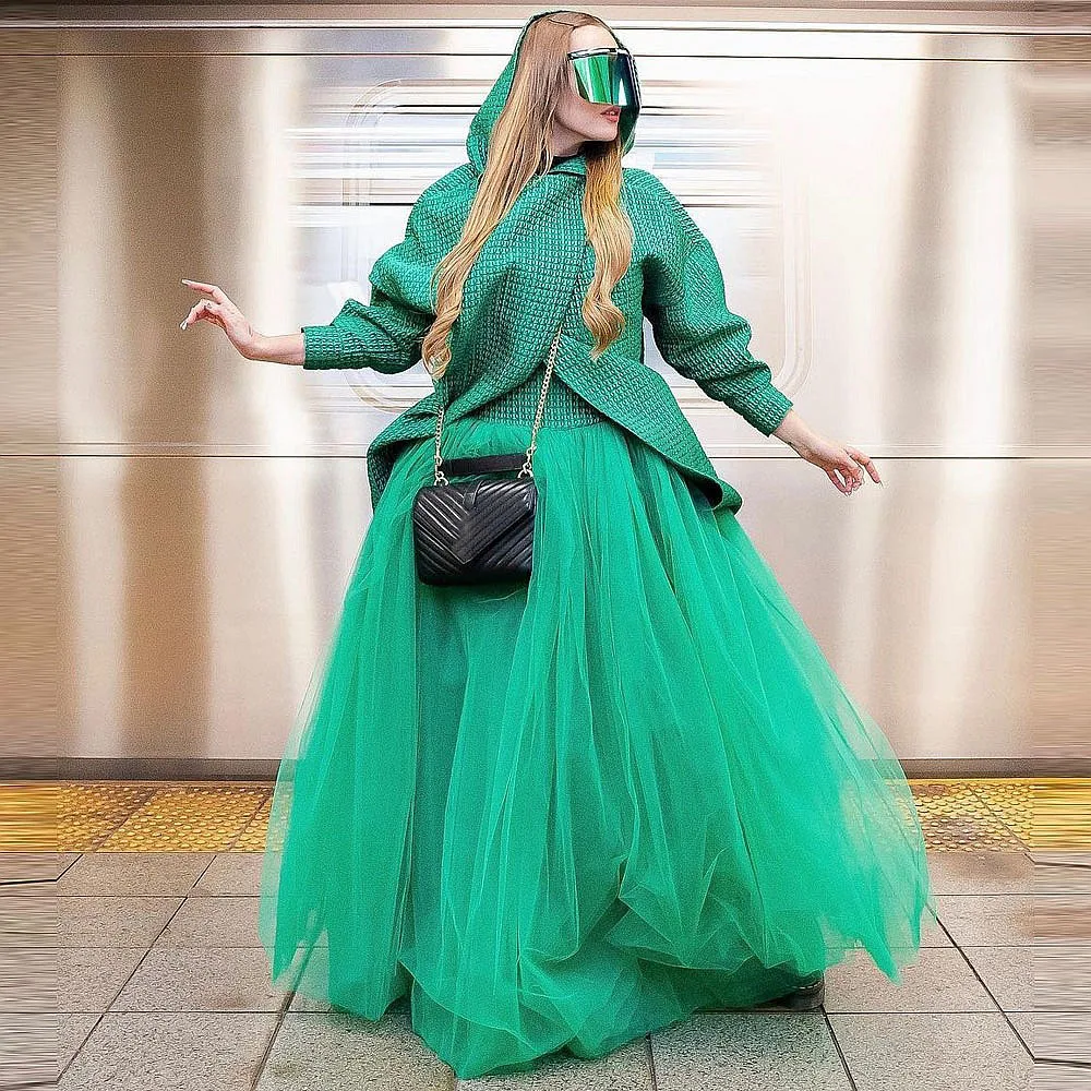 

Green Christmas Tulle Maxi Skirt for Women