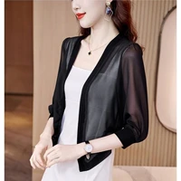 Cárdigan elegante para primavera y verano para mujer, abrigo de gasa con protección solar, camisa, Tops finos Vintage, chaquetas cortas, chal de diseño nuevo