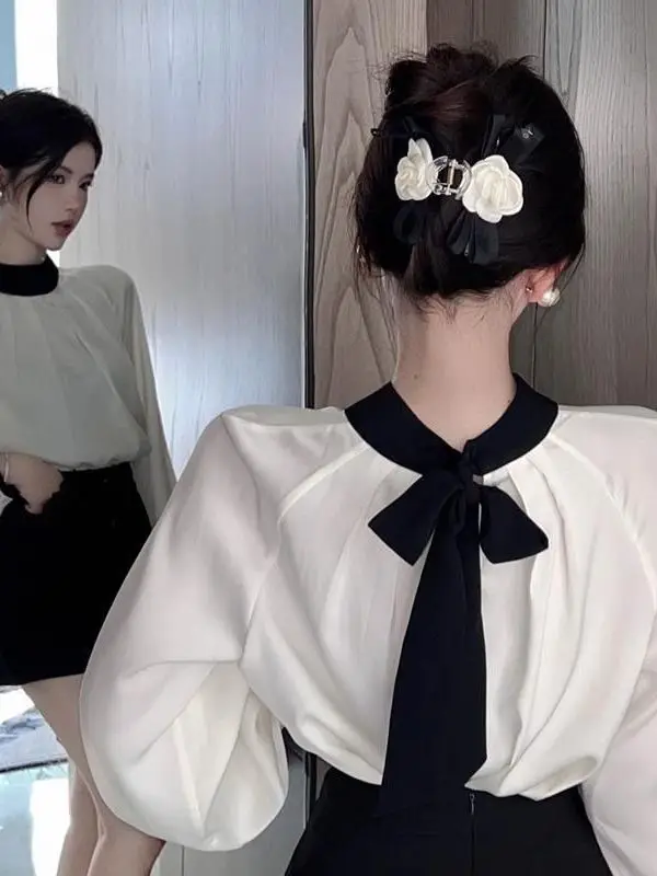 Slim Fit Lanterna Sve da donna irt Vintage Sle round Ne Tie Dye Inizio autunno Faionable Versione coreana Retro Top