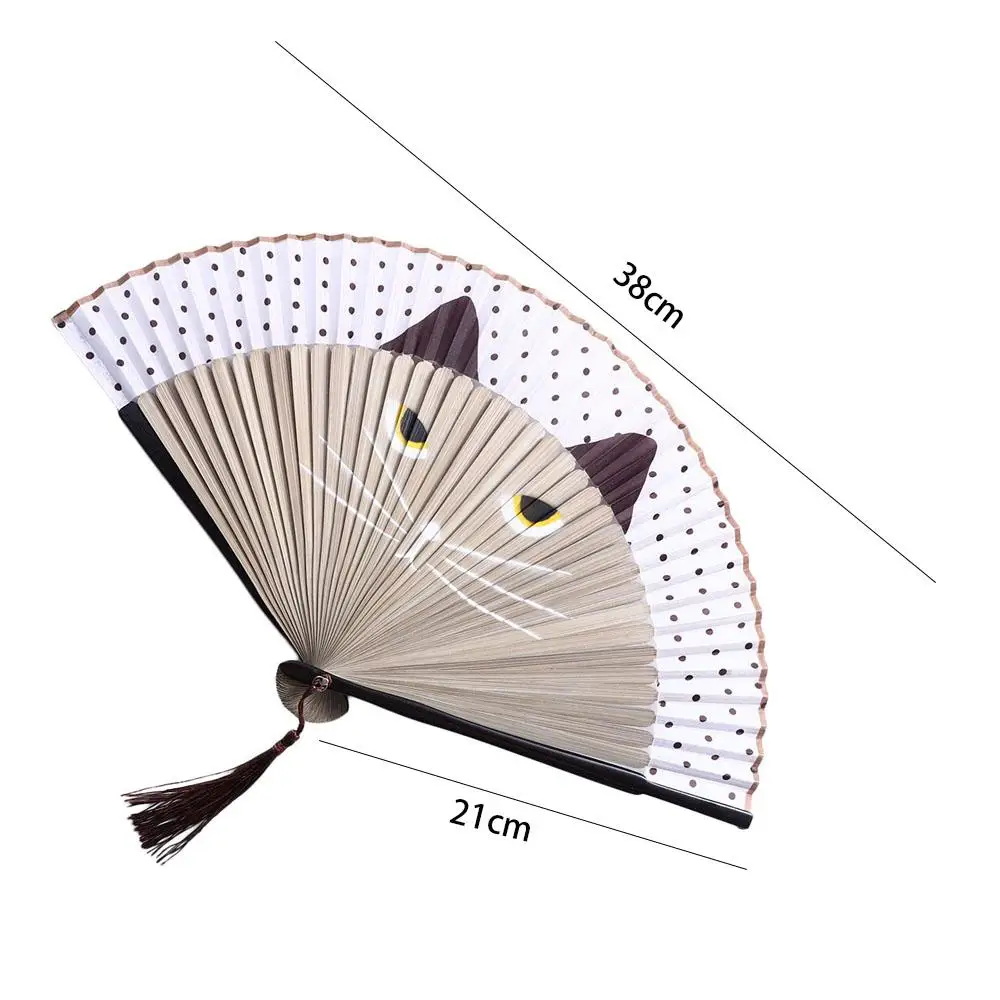 1 Stuks Chinese Stijl Zomer Cadeau Cartoon Handgemaakte Bamboe Houten Zijde Fan Ambachten Opvouwbare Ventilator Decoratie