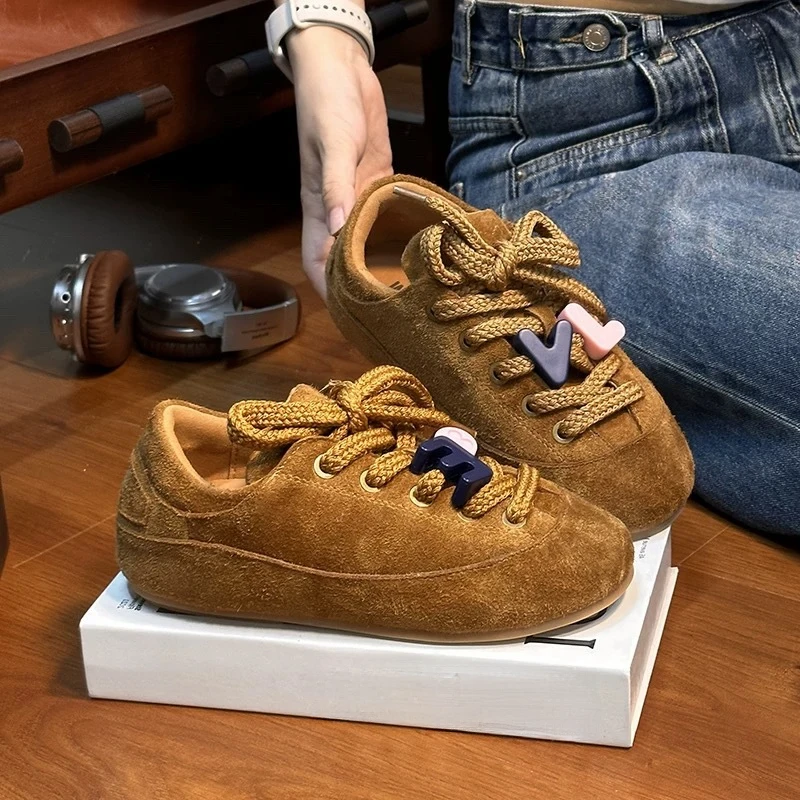 

genuine leather big head retro shoes women's new fashionable and versatile lace up casual shoes German training shoes