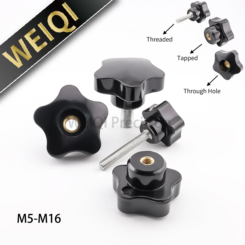 M5- M16 VCN911 Bakelite Five-Star Handle Through-hole Plum Blossom Shaped  Star Mechanical Black Thumb Nuts Clamping Knob