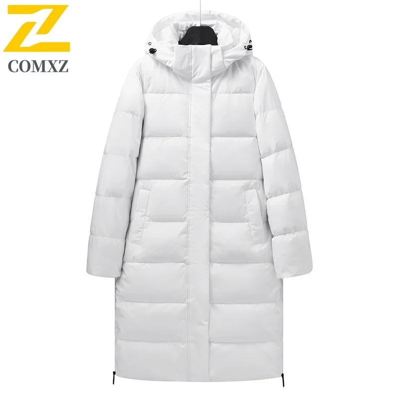 

COMXZ 2025 Unisex New Solid Color Knee-Length Down Jacket Loose White Duck Down Winter Casual outdoor Daily Dating​ Outerwear