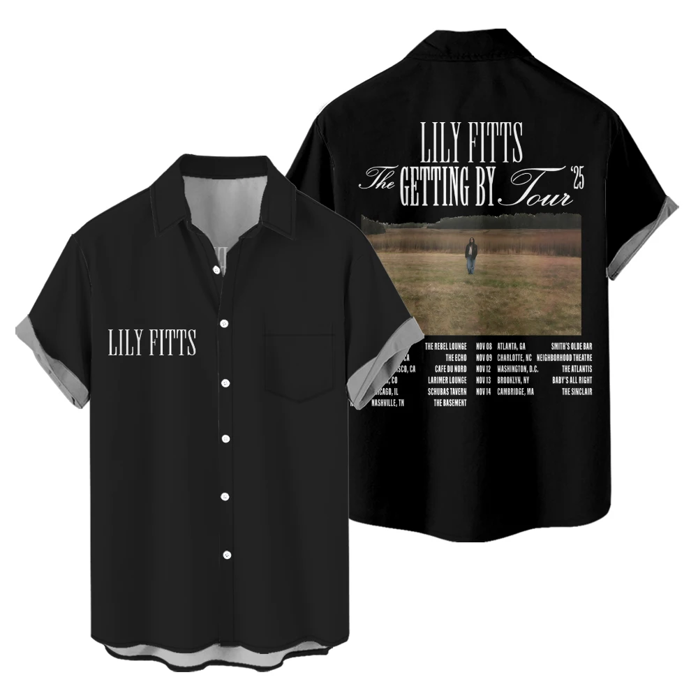 

Lily Fitts The Getting By Tour Мерч Рубашки унисекс на пуговицах Футболки с карманами и короткими рукавами Повседневные топы