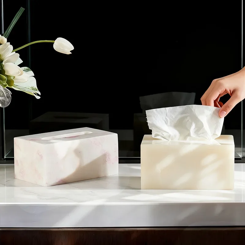 【Natural】Modern minimalist natural marble tissue box living room dining table coffee table desktop tissue holder home decor