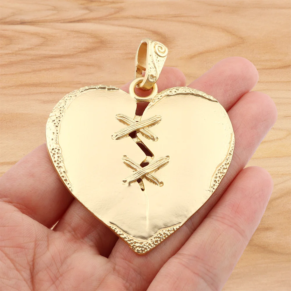 1 Piece Matt Gold Color Crack Suture Love Heart Charms Pendants For DIY Necklace Jewelry Making Accessories 57x55mm