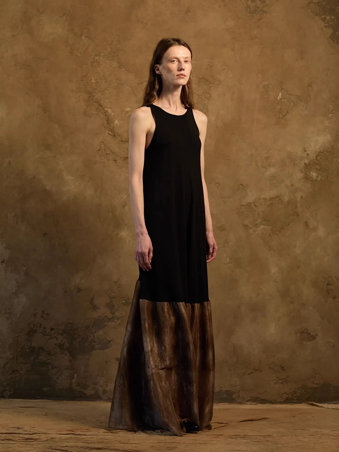 

MIURA DESIGN 2025SS Knitted Silk Patchwork Svel Dr Casual Loose Waist A-Line Summer Dr Women's Gown