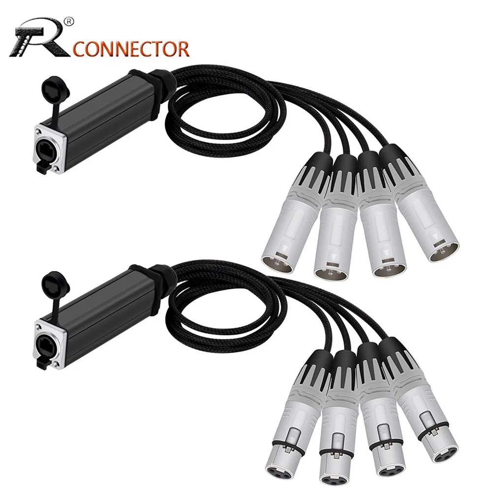 4 Channel 3Pins XLR Male/Female Connector Audio Signal Extender Cable Splitter to RJ45 Receiver for Sound and Lighting Transfer